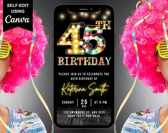 45th Birthday Digital Invitation, Electronic Birthday Party Invite, Mobile Text Evite, Editable Animated 45th Back Yard Virtual Message
