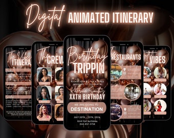 Bronze Animated Birthday Itinerary, Girls Trip Digital Invite, Editable Weekend Travel Template