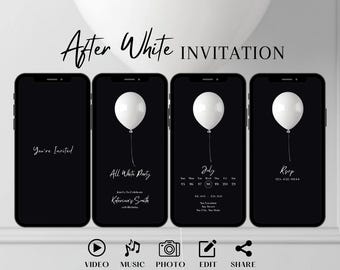 Minimalist All White Party Invitation, Elegant Animated Birthday Invite, Men Party Evite, Classy Digital Template, Women's Editable Ecard