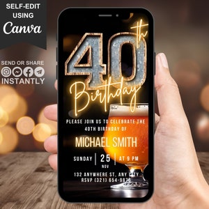 Invito digitale per il 40° compleanno da uomo, biglietto d'auguri elettronico "40 birre" per lui, invito rustico per barbecue sotto un tendone per uomo, modello modificabile