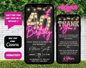 40th Birthday Digital Invitation, Animated Backyard BBQ Invite, Womens Marquee and Pink Garden Party Evite, Self Editable Template eCard