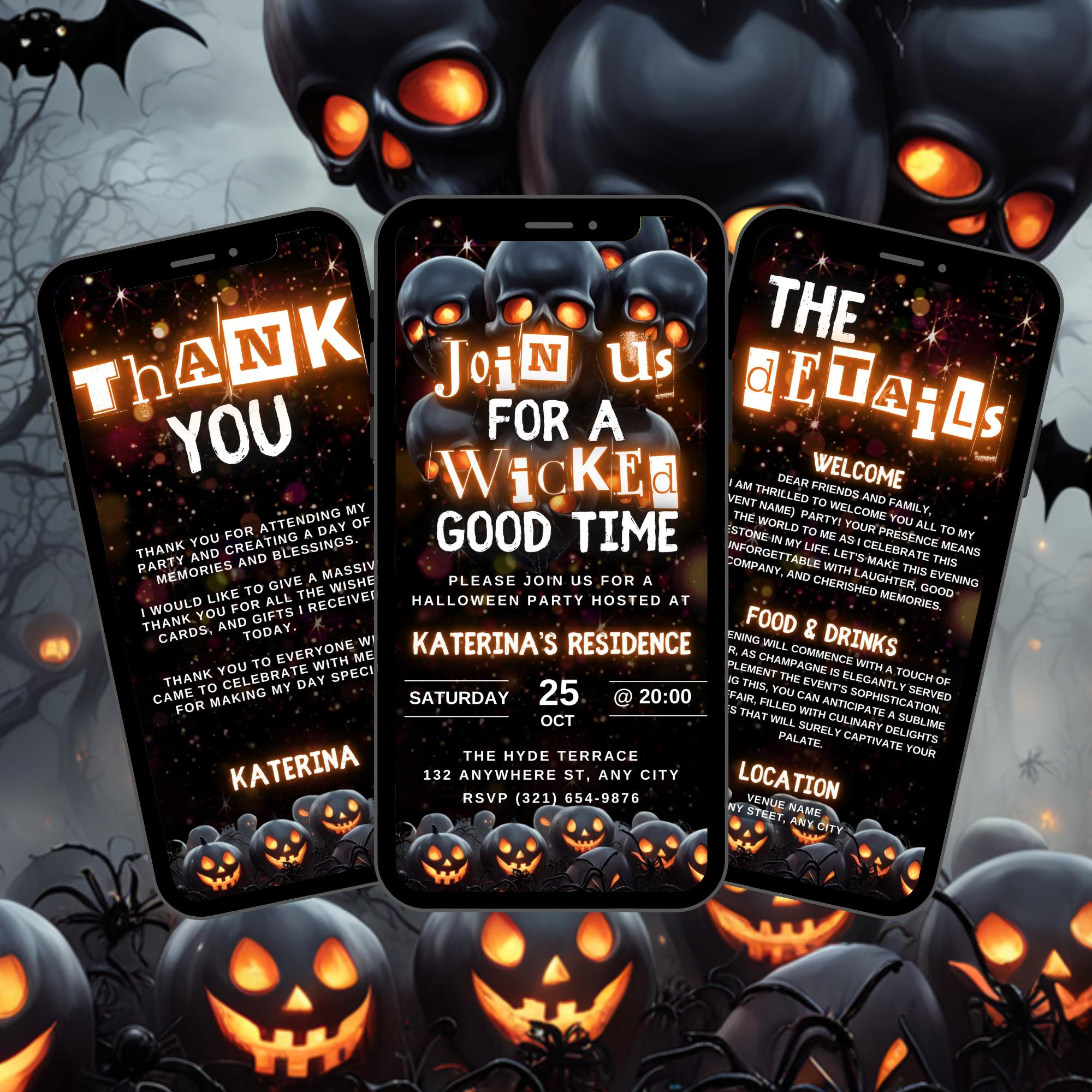 Digital Wicked Good Time Party Invitation, Download Halloween Skull ...