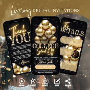 Digital College Send Off Invitation, Gold Electronic 2025 Graduation Announcement Invite, Gold Trunk Party Evite, Self Edit Itinerary eCard