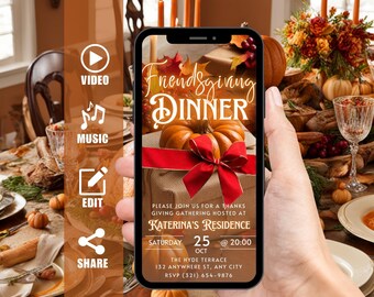 Friendsgiving Dinner Invitation, Digital Thanksgiving Invite, Editable Fall Gathering Evite, Autumn Party Template