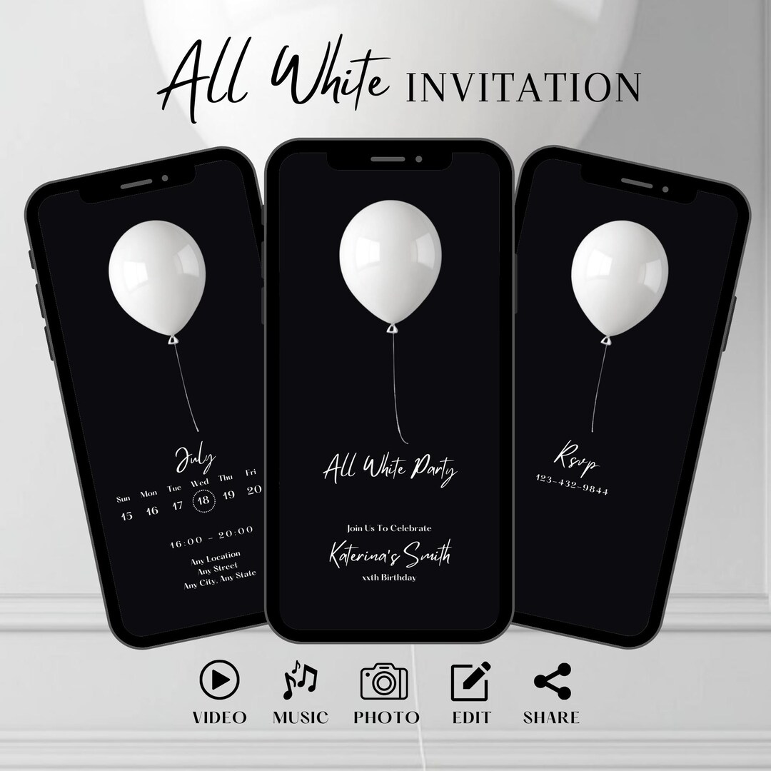Elegant All White Party Invitation, Minimalist Animated Birthday Invite ...