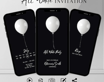 Elegant All White Party Invitation, Minimalist Animated Birthday Invite, Men Party Evite, Classy Digital Template, Women's Editable Ecard