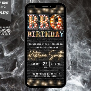 Digital Birthday BBQ Party Invitation, Animated Backyard Bday BBQ Invite, Patio Grill & Chill Summer Cookout Evite, Editable Template eCard