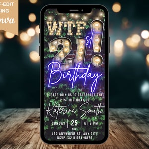 Digital WTF 21st Birthday Invitation, Animated Backyard BBQ Invite For Men, Rustic Blue Party Evite For Him, Self Editable Template eCard