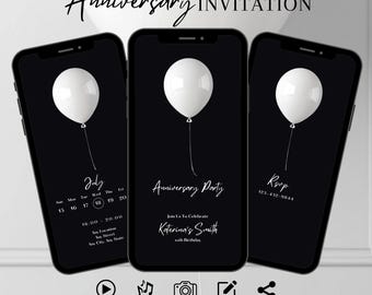 Elegant Anniversary Party Invitation Wedding, Minimalist Vow Renewal Invite, Classy White Digital Template, 20th, 40th, 50th Editable Ecard