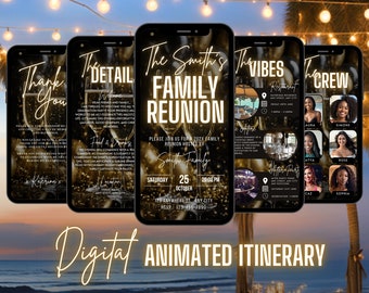 Digital Family Reunion Invitation, Animated Family Tree Dinner Party Invite, High School Class Reunion, Self Editable Itinerary eCard Bundle