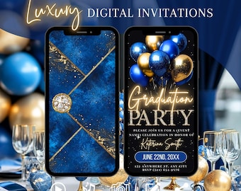Digital Graduation Party Invitation, Blue Gold Class of 2026 Invite, Animated Evite, Grad 26 College Send Off Announcement Template eCard