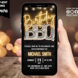 Digital Birthday BBQ Party Invitation, Backyard Barbecue Virtual Invite, Patio Party Phone Text Evite For Any Occasion, Editable Template