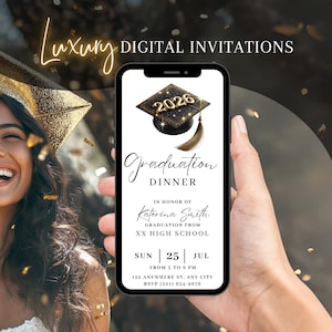 Digital Graduation 2026 Dinner Invitation, Gold Graduate Party Invite, Animated Grad Class of 2026 Evite, High School Template DIY eCard