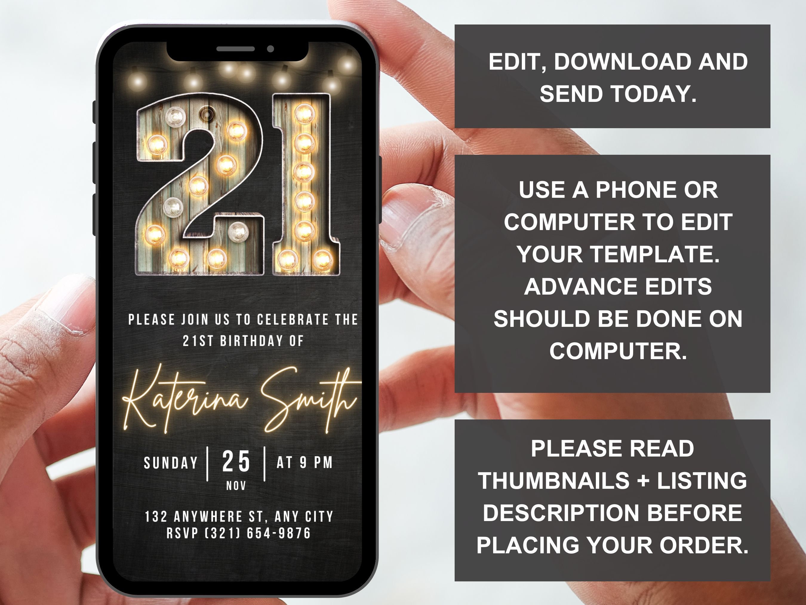21st Birthday Digital Text Invitation for Man, Male Birthday Evite ...