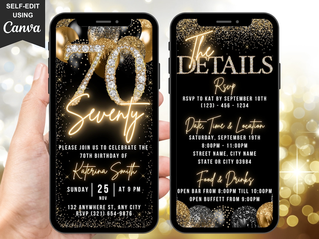 Digital 70th Birthday Invitation & Itinerary Ecard, Animated Seventy ...