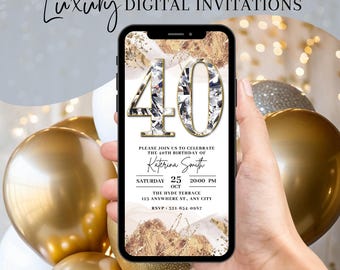 Digital 40th Birthday Invitation, Animated Gold Silver Diamond Invite For Her, Dinner Party Evite For Women, Self Editable Template eCard