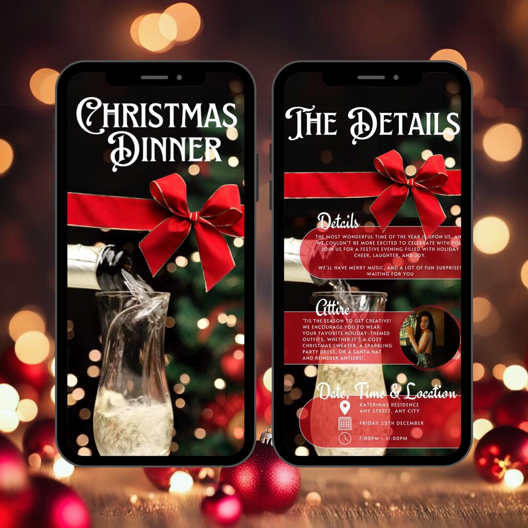Digital Christmas Dinner Invitation, Animated Xmas Holiday DIY