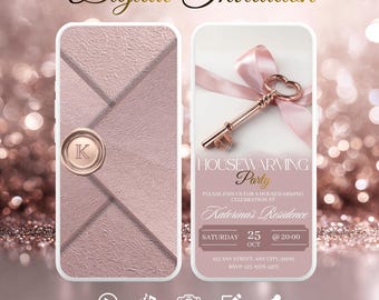 Rose Gold Housewarming Envelope Invitation, Digital House warming Invite, Mobile Ecard Template, Instant Download