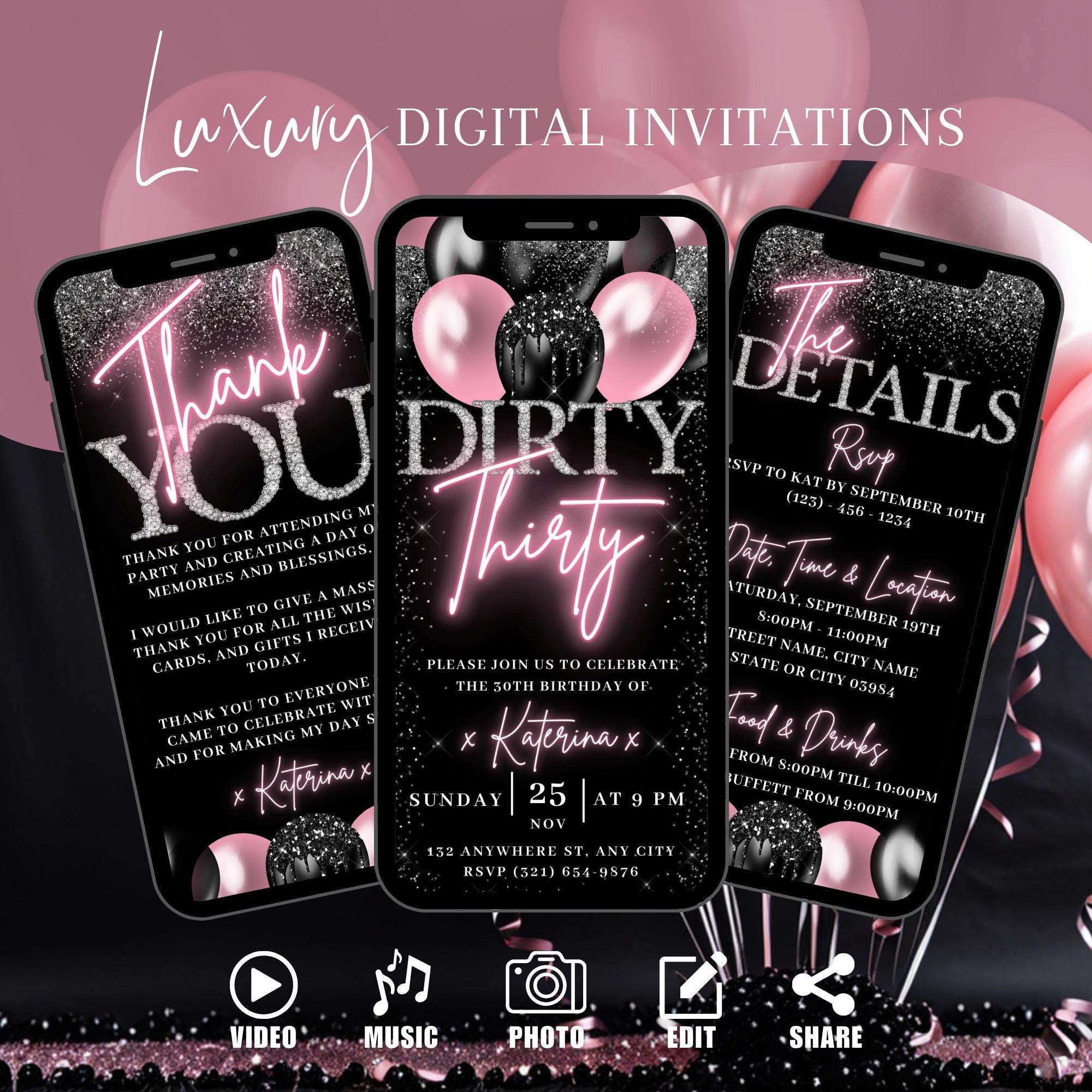 Digital Dirty 30 Birthday Invitation for Women, Thirty and Dirty Animated  Blush Pink Party Invite, With Editable Itinerary Template Ecard - Etsy, image size:2000x2000
