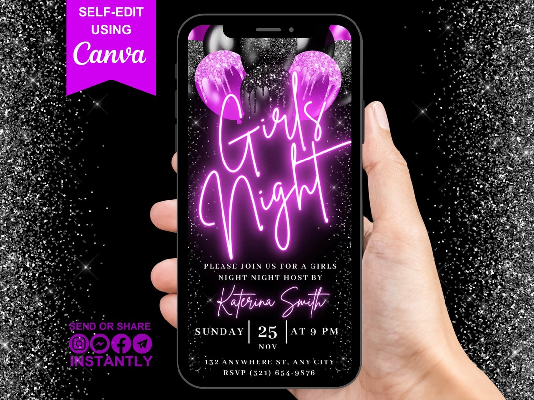 Digital Girls Night Invitation, Animated Ladies Dinner Party Invite for ...