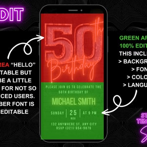 Digital 50th Birthday Invitation For Men, 50 Invite Ecard, Virtual Rustic Marquee BBQ Fifty Party Invite For Him, Self Editable Template image 3