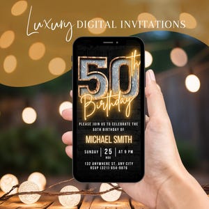 Digital 50th Birthday Invitation For Men, 50 Invite Ecard For Man, Virtual Rustic BBQ Fifty Party Invite For Him, Self Editable Template