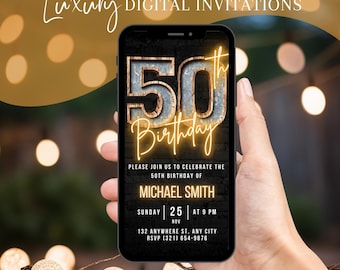 Digital 50th Birthday Invitation For Men, 50 Invite Ecard For Man, Virtual Rustic BBQ Fifty Party Invite For Him, Self Editable Template