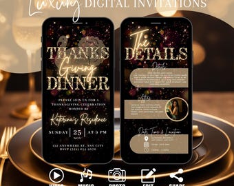 Editable Thanksgiving Dinner Invitation, Friendsgiving Family Party Invite, Fall Video Evite