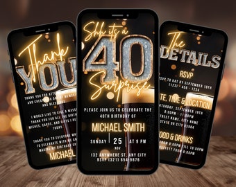 Digital Surprise 40th Birthday Invitation For Men, 40 Beer Invite For Him, Rustic Patio BBQ Party Evite For Man, Self Edit Milestone eCard