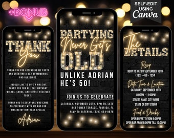 Digital 50th Birthday Invitation, Animated Fifty Invite For Men, Funny Backyard BBQ Party Evite For Him, Self Editable Itinerary eCard