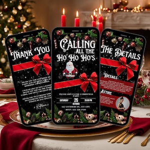 Digital Friendsmas Invitation, Christmas Calling All The Ho Ho Hos Video Invite, Xmas Party Dancing Santa Evite, Editable Itinerary eCard