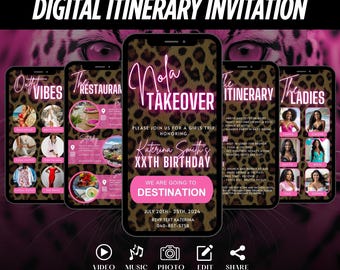 Itinerario digital de cumpleaños para un viaje de chicas a Nueva Orleans, invitación para un viaje de chicas, edición del cronograma de escapada de fin de semana, plantilla de planificador de viajes a Luisiana