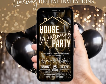 Digital Housewarming Party Invitation, Animated House Warming Invite, Gold New Apartment Home Evite, Self Editable Video Template Ecard
