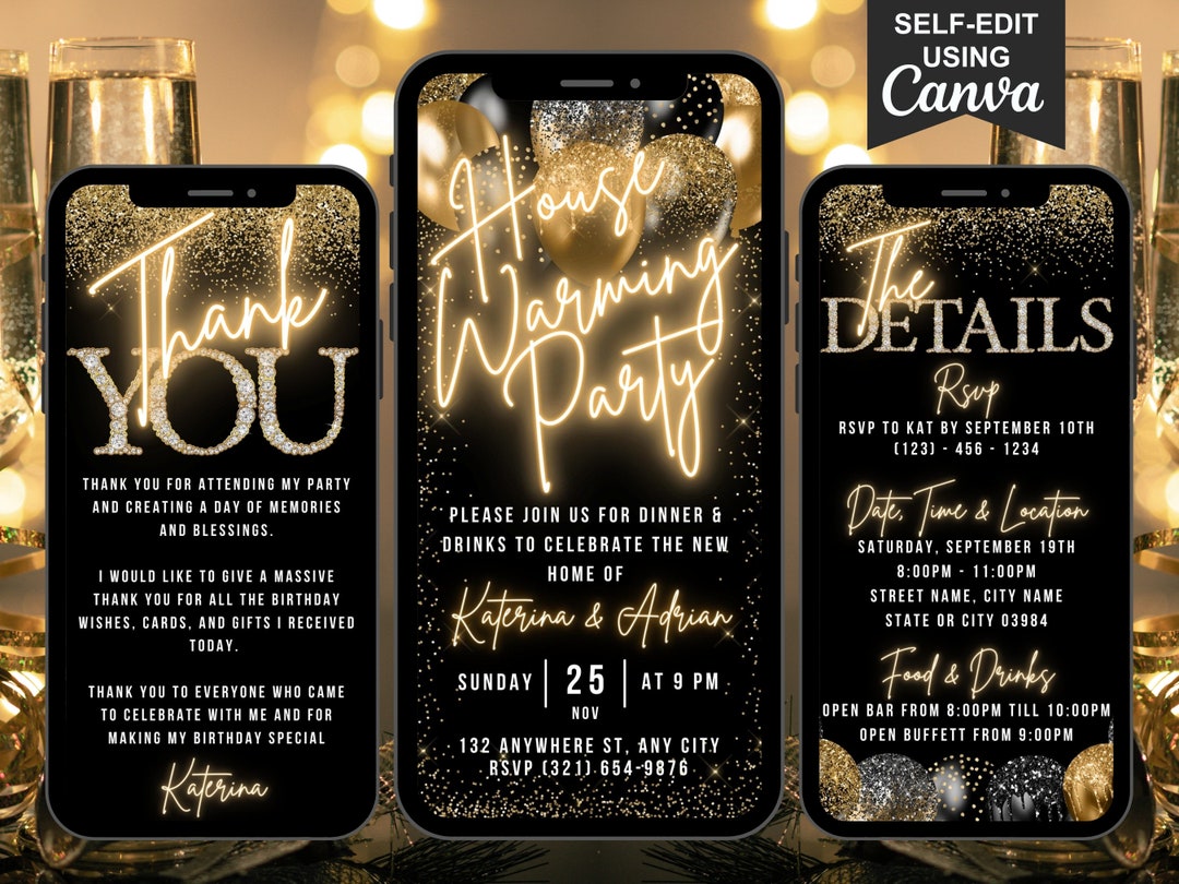 Digital Housewarming Party Invitation, Animated New Home Invite, Black ...