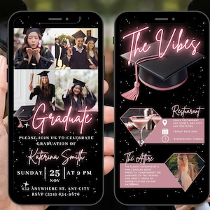 Digital Photo Graduation Party Invitation, Animated Blush Pink College Announcement Invite, She Did It Evite, Self Editable Itinerary eCard