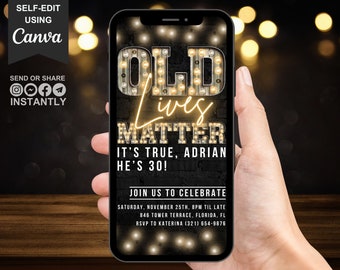 Digital 30th Birthday Invitation For Men, Old Lives Matter Virtual Rustic Marquee, BBQ Funny Adult Party Invite For Him, Self Edit Template