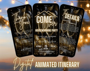 Digital Housewarming Party Invitation, Animated Come Over House Warming Invite, Gold New Apartment Home Evite, Self Editable Thank You Ecard