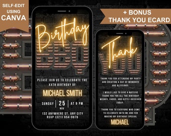 Editable Birthday BBQ Party Invitation, Rustic Backyard Barbecue Invite, Patio Party Evite