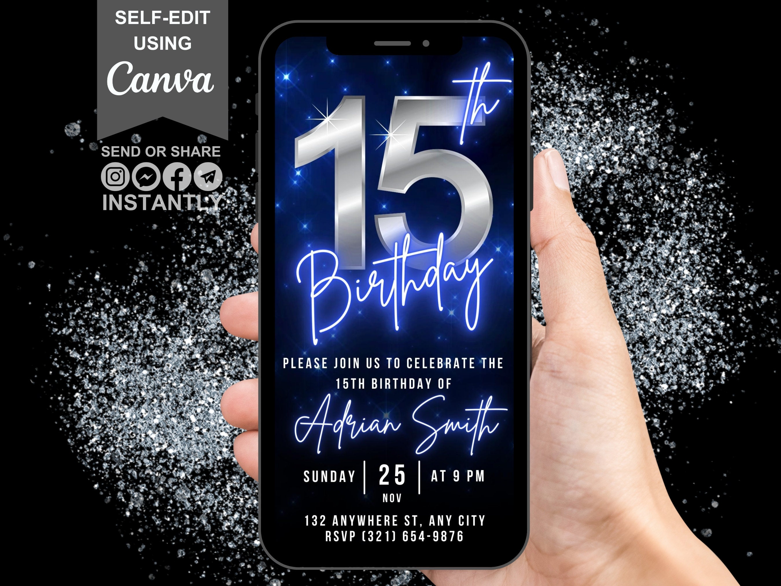 Decoraciones Azules De Cumpleaños Número 15 Para Niños Y Niñas, Pancarta De  Feliz Cumpleaños 15 Azul, image size:2700x2025