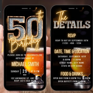 Digital 50th Birthday Invitation For Men, Beer Dinner Invite For Him, Rustic BBQ Fifty Party Invite For Man, Self Editable Itinerary Ecard