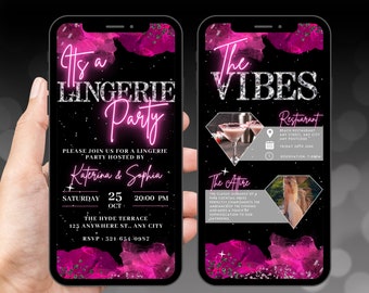 Digital Lingerie Party Invitation, Animated Hot Pink Ladies Pajama Invite, Girls Night Birthday Evite, Self Editable Canva Itinerary eCard