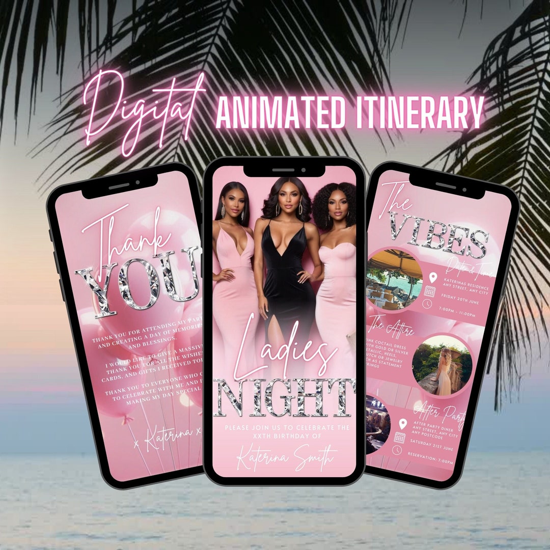 Digital Ladies Night Invitation, Animated Birthday Dinner Pink Party ...