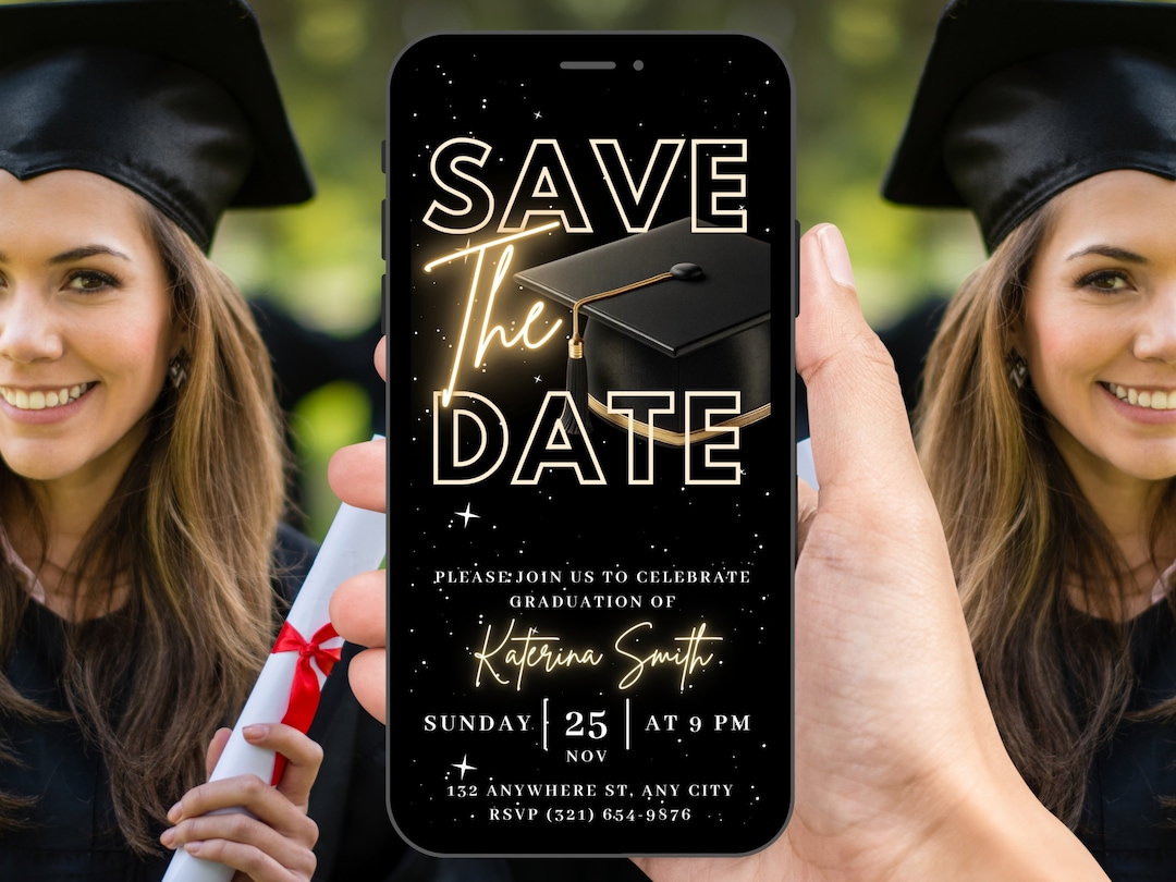 Digital save the date graduation invitation animated gold college