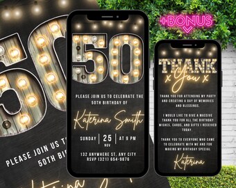 50th Digital Flyer Birthday Invitation, 50 BBQ Party Video Invite For Him, Surprise Fifty Evite For Men, Self Editable DIY Template eCard