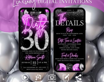 Digital Dirty 30 Birthday Invitation For Her, Thirty and Dirty Invite Ecard, Womens Thirty Dinner Party Invite, Self Editable Template eCard