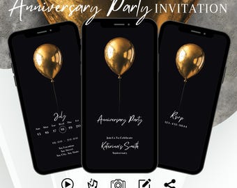 Elegant Anniversary Party Invitation Wedding, Minimalist Vow Renewal Invite, Classy Gold Digital Template, 20th, 40th, 50th Editable Ecard