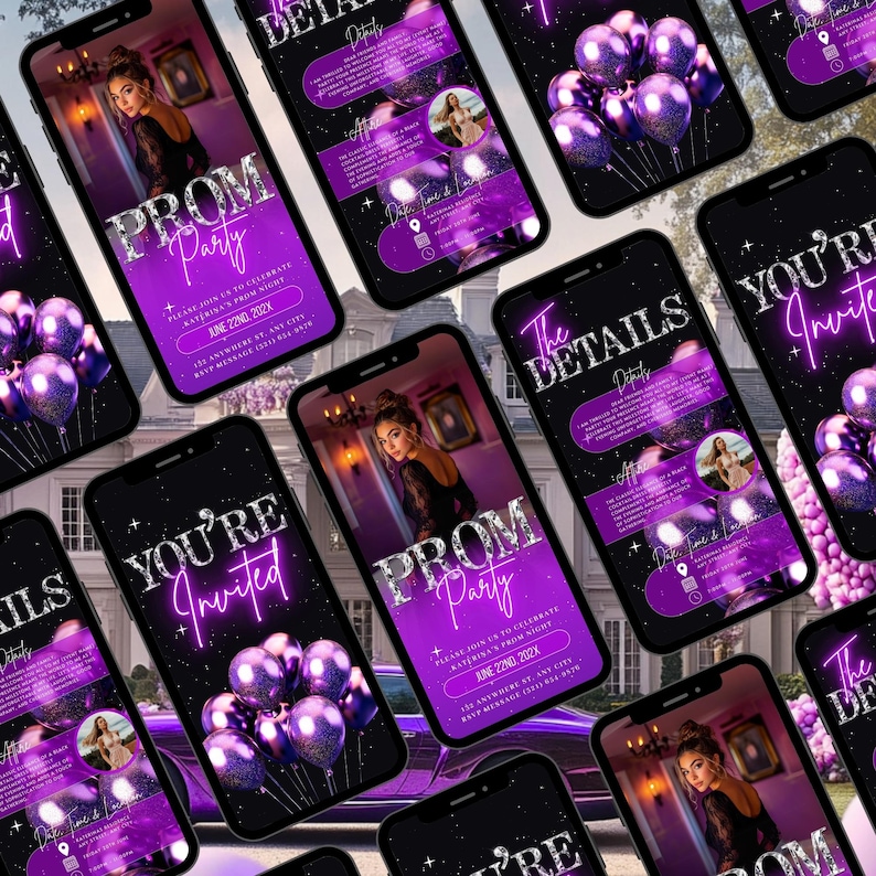 Purple Prom Party Invitation, Lilac Prom Send off Glam Invite, Digital ...