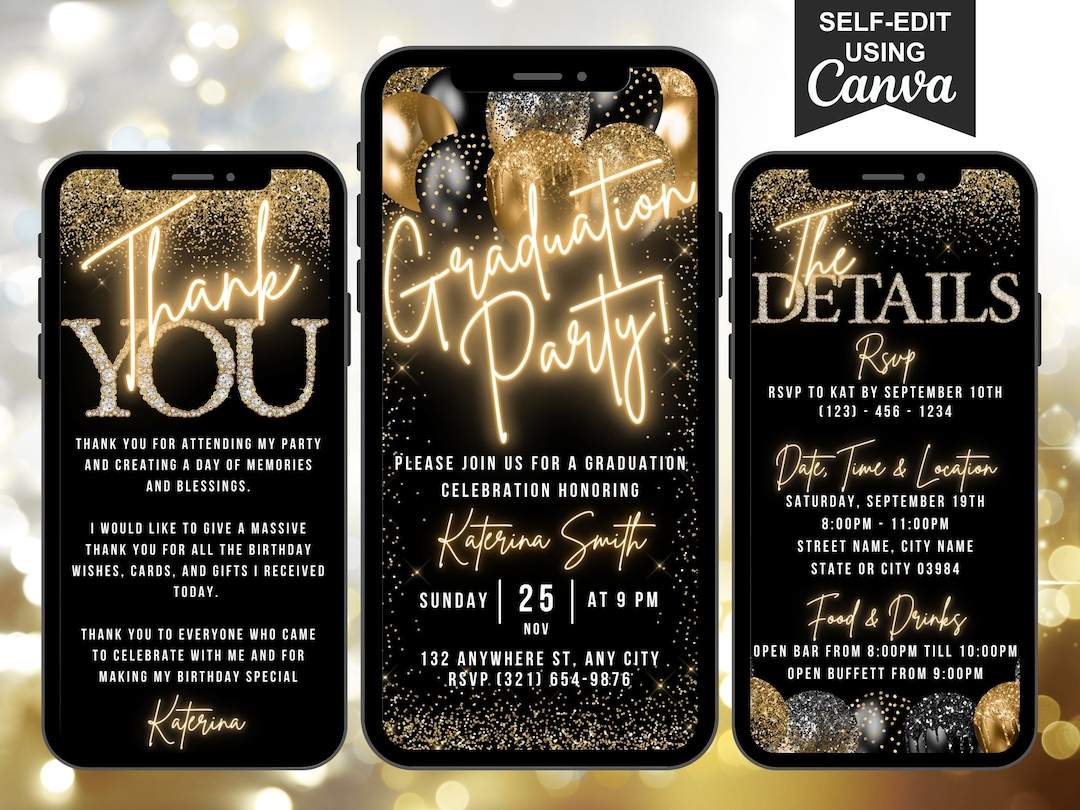 Digital Graduation Party Invitation, Animated College Grad Party Text ...