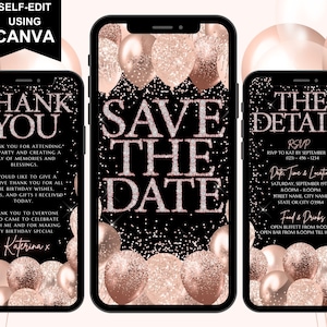 Save The Date Digital Invitation, Electronic Birthday, Surprise, Anniversary Party Invite, Rose Gold Diamonds, Text Evite, Thank You Ecard