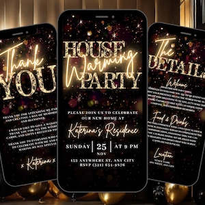Digital Housewarming Party Invitation, Animated House Warming Invite For Women, Gold New Apartment Home Evite, Self Editable Ecard Bundle